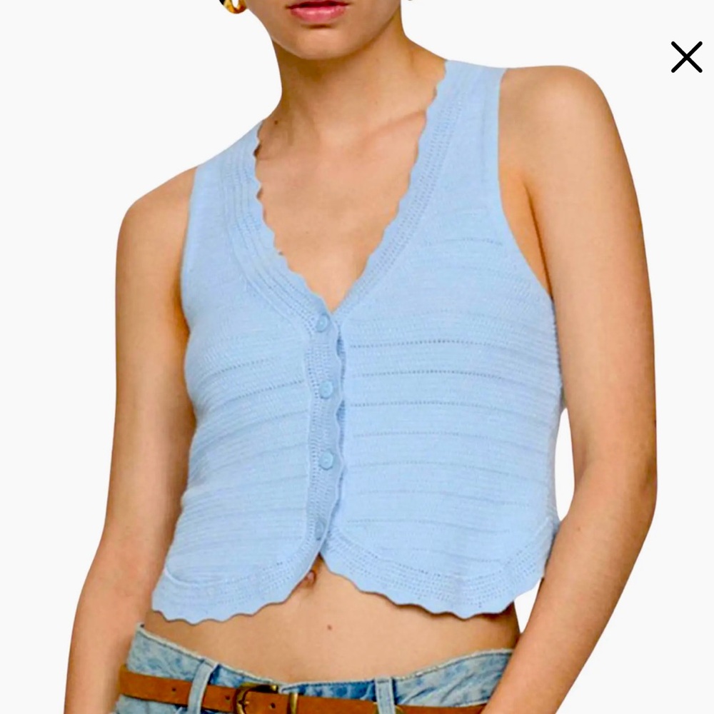 Mango Open Stitch Knit Vest Light Blue